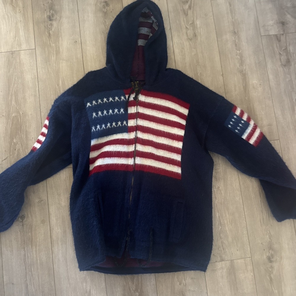 Vintage Tejidos‎ Ruminahui Sweater American Flag Wool Adult Size XL/2XL